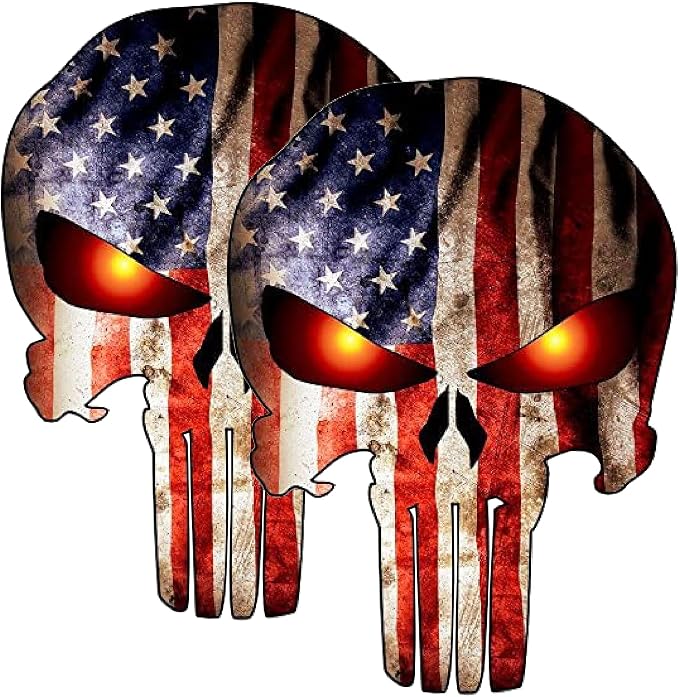 American Flag Punisher Decal Size 5" Inch Punisher Sticker Waterproof UV Resistant. Used for Bottle, Car, Truck, Laptop - skull sticker