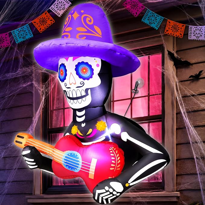 3.5 Ft Day of The Dead Inflatables Sugar Skull Broke Out from Window - skull inflatable