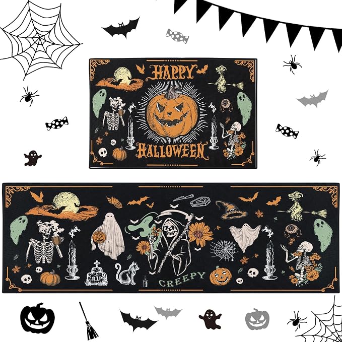 Kitchen Rugs, Halloween Ghost, Set of 2, for Kitchen
