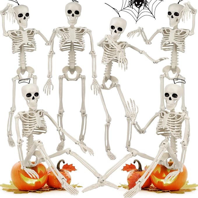 6 Pack Halloween Skeleton Decor Outdoor 16" with Movable Joints - skeleton