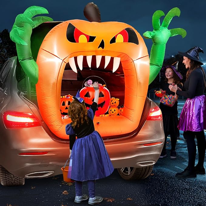 4ft Trunk or Treat Car Decorations Kit Inflatable Pumpkin with Built-in LED - skull inflatable