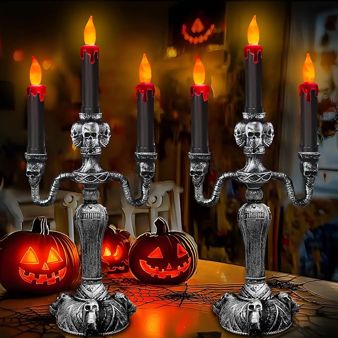 2 Pack Large Halloween Candelabra Flameless Candle Holder Table Centerpiece