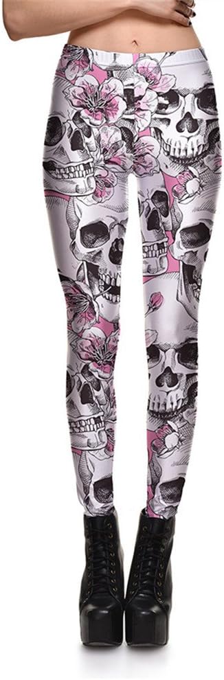 Elastic Slimming Active Print Leggings - skull leggings