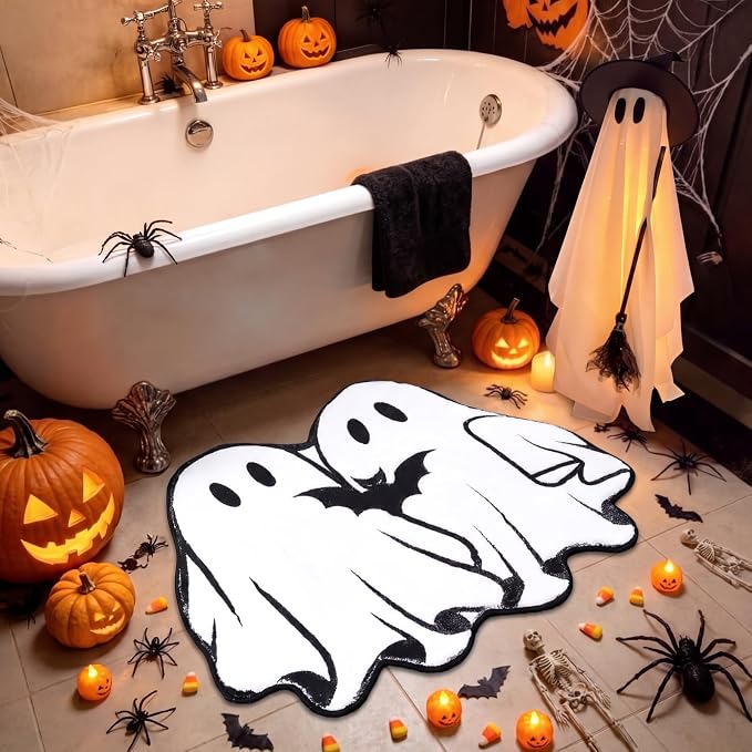 Drydiet Halloween Bathroom Rug Gothic Ghost Bathroom Mat - skull toilet mat