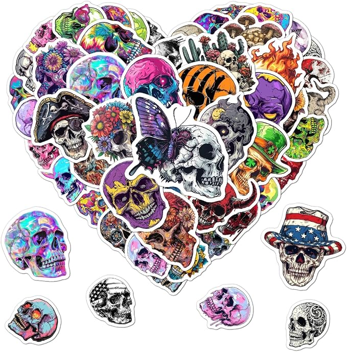 Pack 50 Pcs Cute Skull Stickers for Water Bottles Funny Laptop Luggage Computer Scrapbooking Motorcycle Teens Girls Boys Adults Waterproof Aesthetic Sticker Small Vinyl Decals - skull sticker