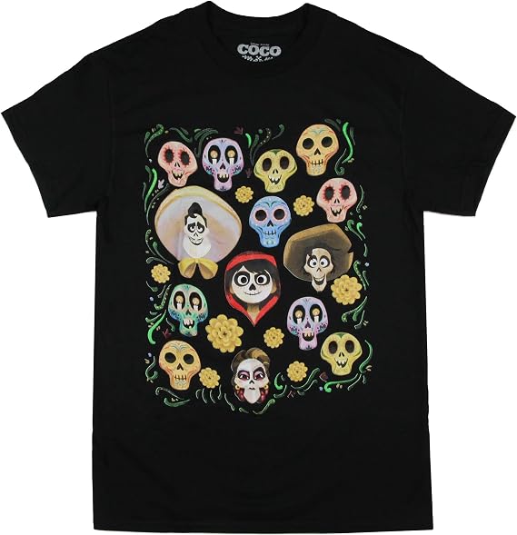 Disney Women's Coco Sugar Skull Calaveras Montage Graphic Print T-Shirt - skull tshirt