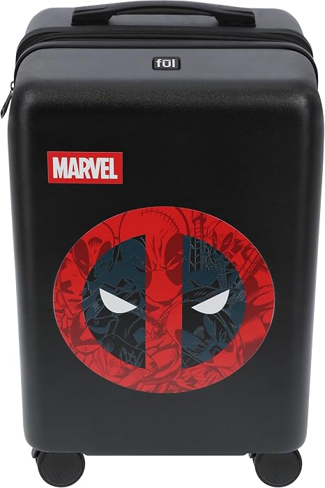 FUL Marvel Deadpool 22.5 Inch Carry On Luggage, Hardshell Rolling Suitcase with Spinner Wheels, Black - skull suitcase