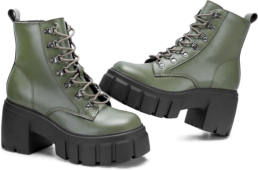 FITORY Womens Combat Boots Ankle Booties Lace up High Heel Chunky Platform - sugar skull costume