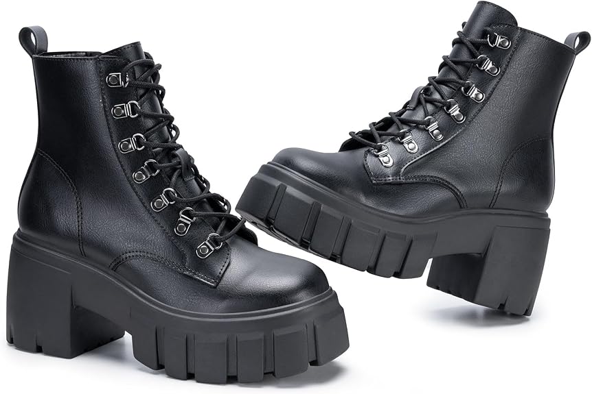 FITORY Womens Combat Boots Ankle Booties Lace up High Heel Chunky Platform - sugar skull costume