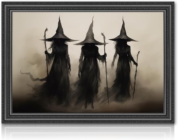 JarThenaAMCS Vintage Witch Canvas Wall Art Prints, 16 x 24 Inch - skull wall art