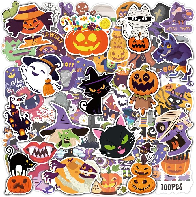 OHOME Halloween Stickers | 100 PCS Halloween Party Favors - Halloween Games Toys Gifts Party Supplies - Crafts Accessories Treats Bulk for Classroom - skull sticker