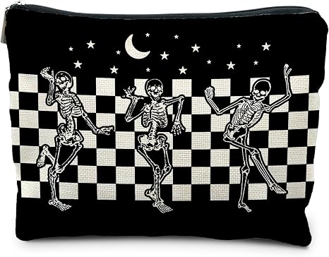 Goth Spooky Gifts for Women, Gothic Horror Skeleton Black Makeup Bag Cosmetic Pouch - skull suitcase