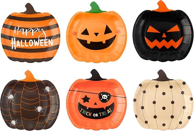 Winoo Design Halloween Paper Plates - 48 PK - Pumpkin Paper Plates Disposable for Halloween Decor Decorations for Table Party Supplies Party Favor - skull plate
