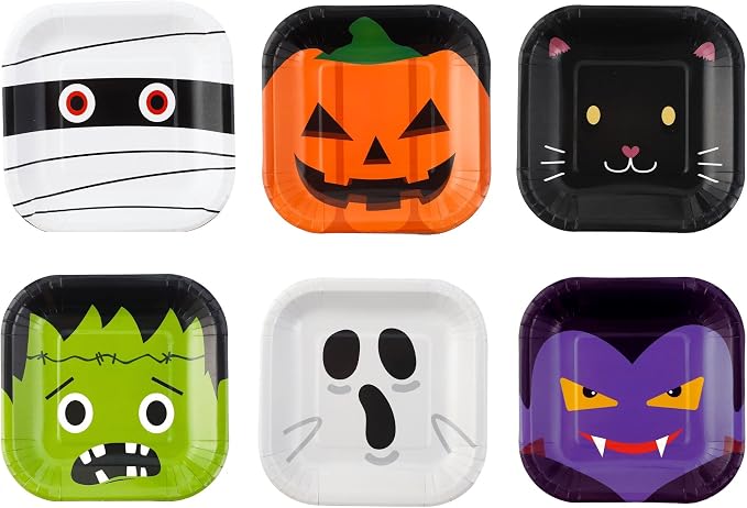 Winoo Design Halloween Small Plates Disposable - 48 PK - Dessert Paper Plates for Halloween Decor Decorations Table Party Supplies Party Favor - skull plate