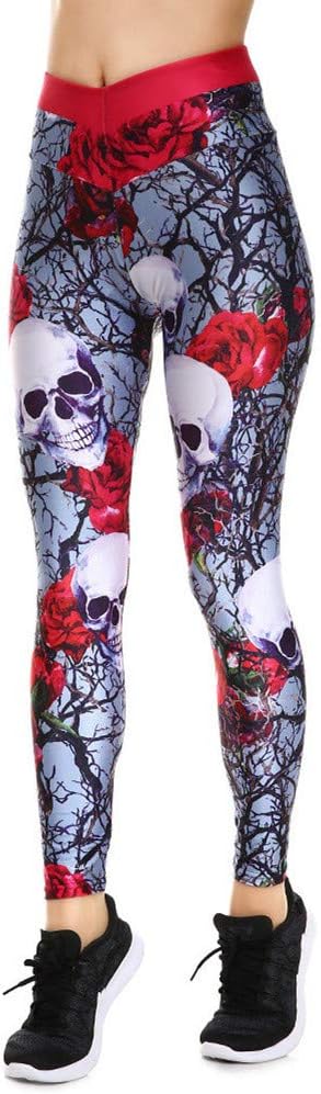 Women's High Waist Printed Leggings Stretch Workout Pants - sugar skull boots