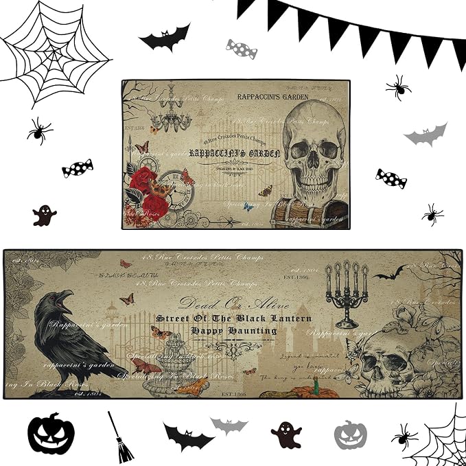 ArtSocket Kitchen Rugs Set of 2 Non Slip Washable Gothic Skull - skull floor mat