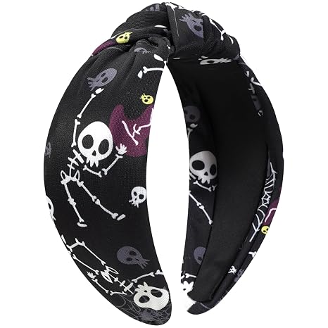 Ardorchid Halloween Skull Headbands for Women Girls Spooky Spider Web Witch Hat Skeleton Headbands Embellished Wide Knotted Hair Accessories Halloween Costume Hair Hoop - skull headband