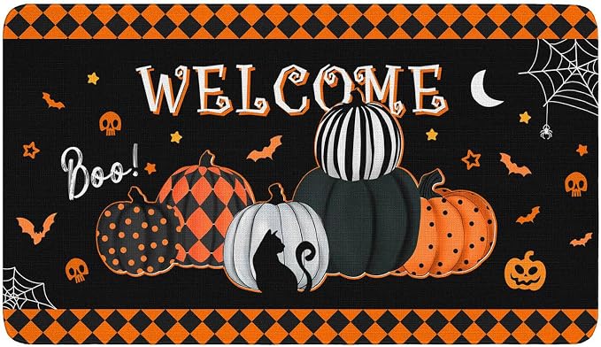 Fall Halloween Door Mat Outdoor Welcome Mat Rugs Fall Mats Halloween Doormat for Front Door 30 x 17 inch - skull door mat