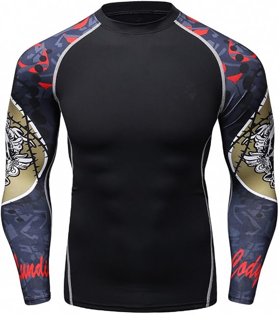 Men's Compression Long Sleeve Gym Training Shirt - skull swimsuit