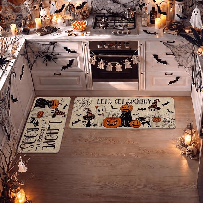 Artoid Mode Spider Web Halloween Kitchen Mats Set of 2-17x29+17x47 - skull floor mat