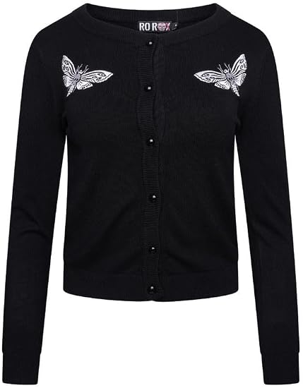 Ro Rox Death Moth Cardigan Gothic Omen Embroidery Knitted Long Sleeve - skull jacket