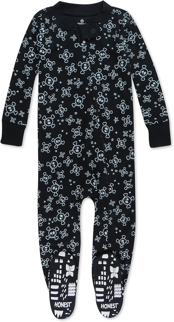 HonestBaby unisex-baby Celebration Non-slip Footed Pajamas One-piece Sleeper Zip-front Pjs 100% Organic Cotton - skull pajamas