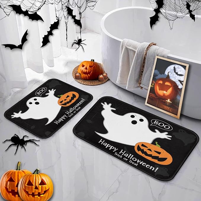 ArtSocket Bathroom Rug Mat Set of 2, 16x24 and 20x32 Inch Halloween - skull toilet mat