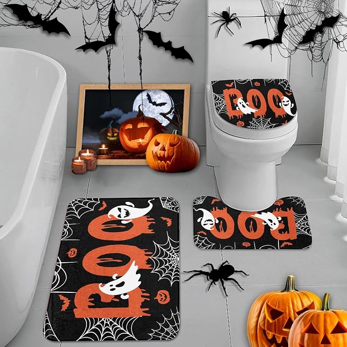 Arttown Bathroom Rug Set of 3,Bath Mats Halloween Ghost - skull toilet mat