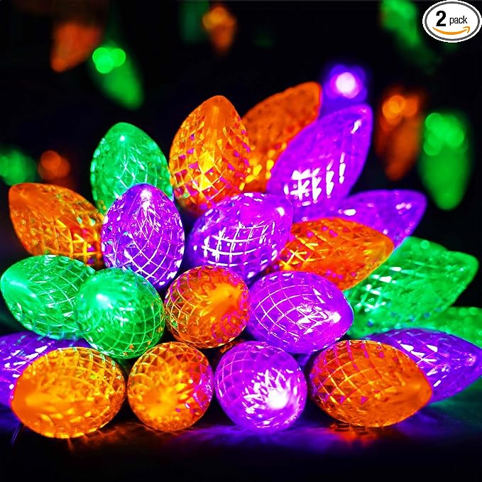 2 Pack C9 Halloween String Lights Plug in 66 FT 100 LED Orange Purple Green - string light