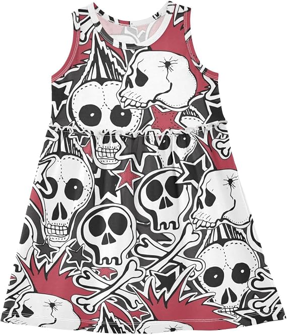 Cute Snake Botanical Girls Dresses Casual Toddler Summer Dresses Outfits for Little Kids 2T-8Y - sugar skull dress