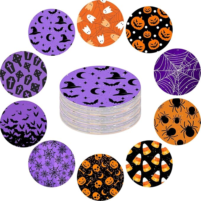 30Pcs Halloween Disposable Paper Coasters 4 Inch Halloween Bat Spider Pumpkin Ghost Drink Paper Coaster for Halloween Home Kitchen Office Housewarming Party Table Decoration Supplies - skull coaster