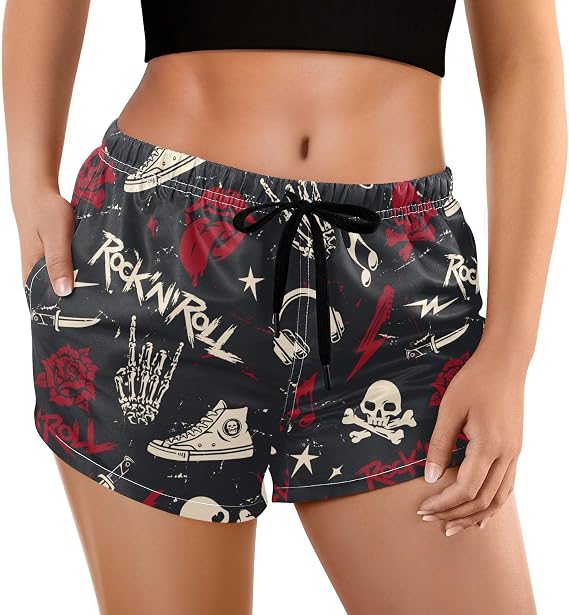 Women's Swim Board Shorts Parrot Tropical Leaves Beach Shorts Swimwear Bottoms Trunks Quick Dry - skull swimsuit