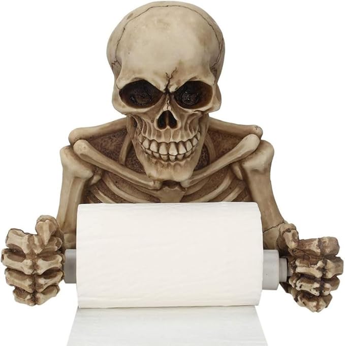 Skull Skeleton Toilet Paper Holder, Bathroom Wall Decoration Figurine Home Office Art Fashion Halloween Props, Wall Mount Toilet Tissue Paper Roll Storage Holder - skull toilet paper