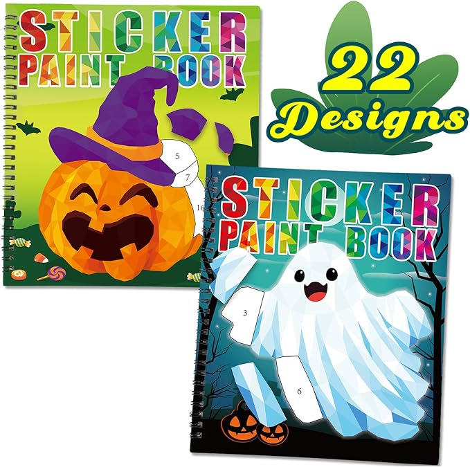 2PCS Halloween Sticker Books for Kids Ages 4-8 - skull painting