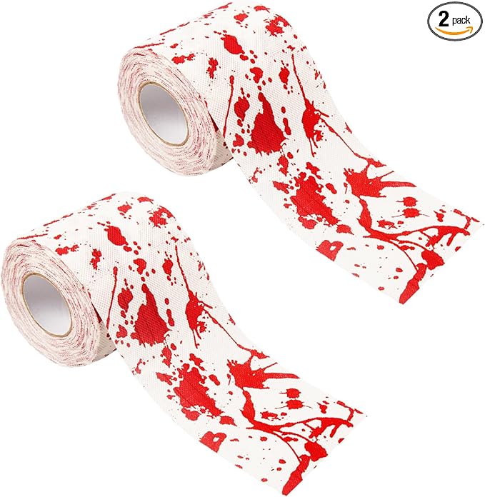 2 Rolls Halloween Bloodstain Toilet Paper Horror Bloodstain Pattern Toilet Paper Halloween Scary Bloody Paper for Spooky Haunted House Party Decoration (Halloween Blood, 2 Pcs)