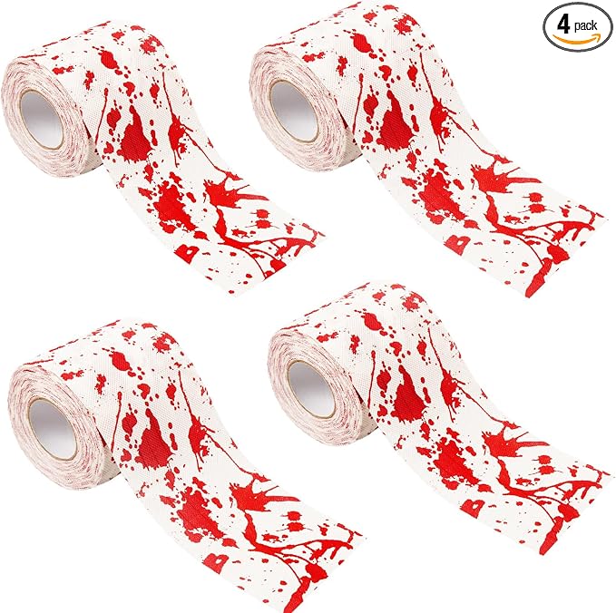 4 Rolls Halloween Bloodstain Toilet Paper Horror Bloodstain Pattern Toilet Paper Halloween Scary Bloody Paper for Spooky Haunted House Party Decoration