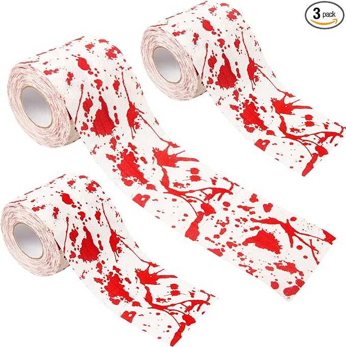 3 Rolls Halloween Bloodstain Toilet Paper Horror Bloodstain Pattern Toilet Paper Halloween Scary Bloody Paper for Spooky Haunted House Party Decoration