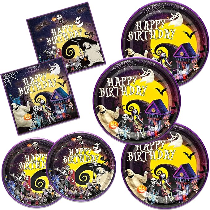 HigzYovn 144Pcs Night Before Christmas Plates and Napkins Night Before Christmas Birthday Decorations for Spooky Skeleton Birthday Decorations - skeleton