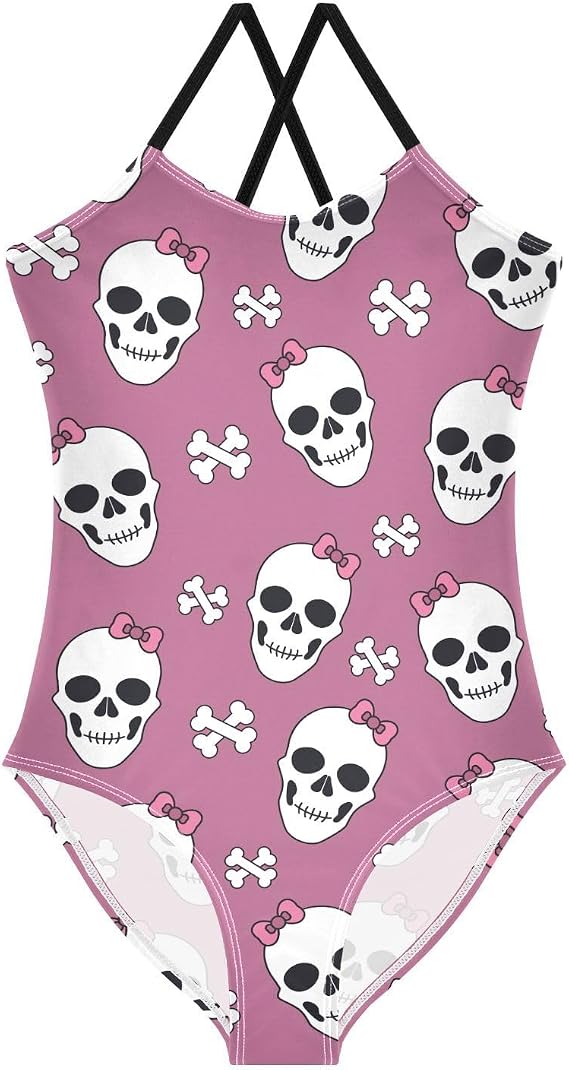 CaTaKu Girls Swimsuits One Piece Bathing Suits Toddler Summer Beach Swimsuits Girls Swimwear 2-8 Years - skull swimsuit
