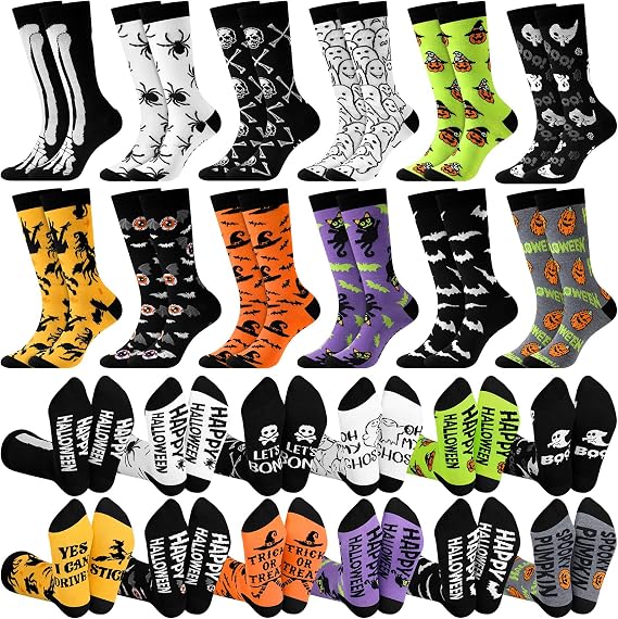 Cozypower 12 Pairs Halloween Socks Bulk for Adult Men, Skull Novelty Socks - sugar skull costume