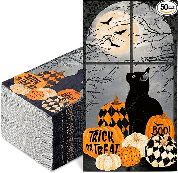 JarThenaAMCS 50Pcs Halloween Guest Napkins Black Cat Pumpkin Disposable Paper Napkin Trick or Treat Boo Dinner Hand Napkin for Kitchen Bathroom - skull toilet paper