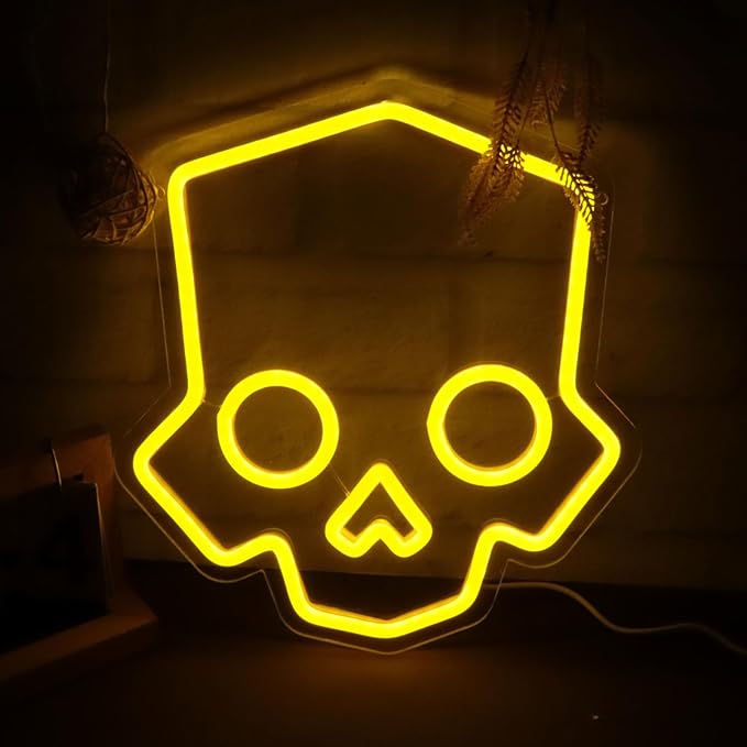 Skull Neon Sign Hero Diver Neon Lights for Game Room Decor, Man Cave Yellow Skeleton Skull Led Neon Light Bar Decor Perfect for Halloween Party,LED Lights with Dimmable Switch 11 * 12 INCH