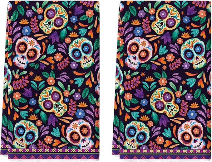Artoid Mode Suger Skull Day of The Dead Kitchen Towels Set of 2 18x26 Inch - skull plate