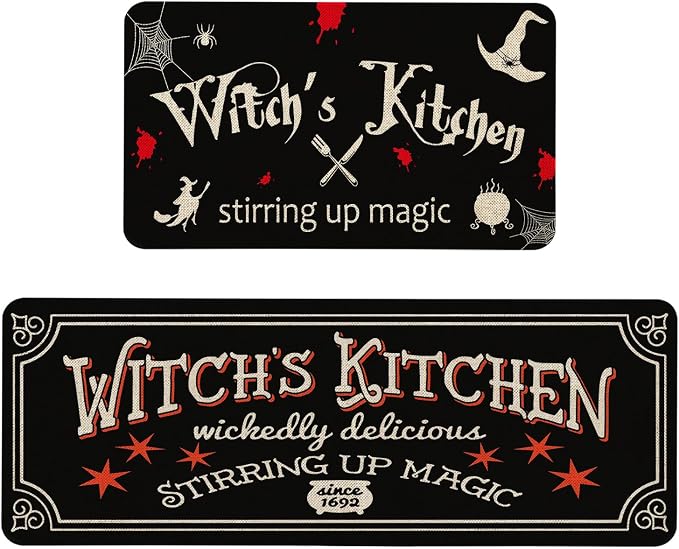 Roszwtit Halloweeen Witches Kitchen Mats and Rugs Set of 2 for Home Decor - skull floor mat