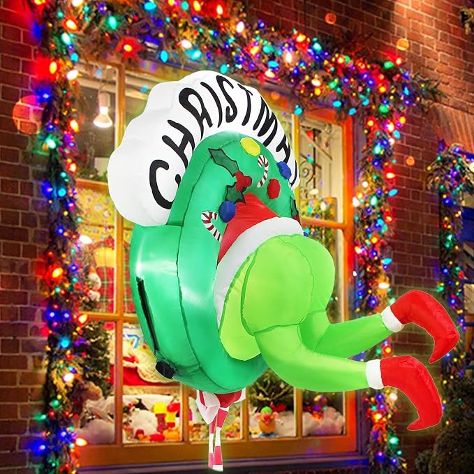 3.5FT Christmas Inflatable Outdoor Decorations Broke Out from Window with Wreath, Lighted Blow Up Yard Decor with Built-in LED Lights for Outside Indoor Yard Window Party Garden - skull inflatable