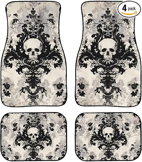 Gothic Skull Premium Carpet Floor Mats for Car SUV Sedan Durable Car Floor Protectors,Easy to Install All Weather Protector,Ultimate Interior Protection with Pattern - skull floor mat