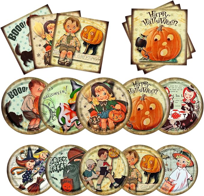 Vintage Halloween Decorations, 60Pcs Vintage Halloween Plates and Napkins Party Supplies Retro Ghost Haunt Pumpkin Tableware - skull plate