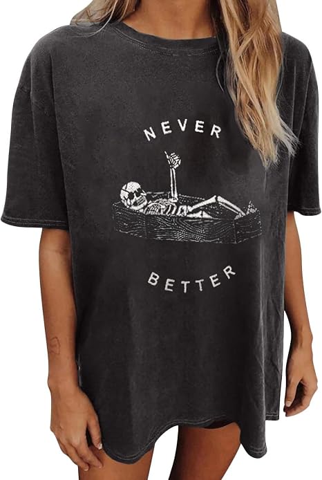 Oversized Hot Coffee Skeleton Shirt Women Halloween Skeleton Tshirt Funny Skull Graphic Tees Trendy Casual Loose Blouse - skull tshirt
