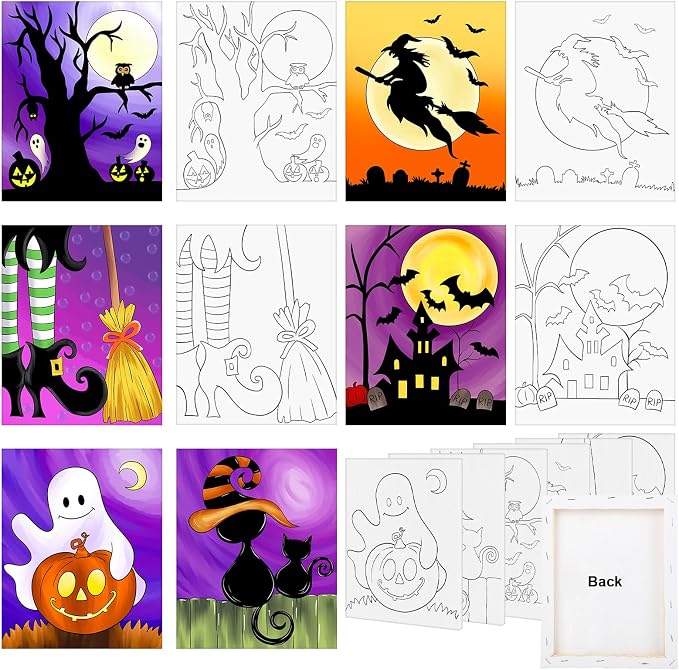 Halloween Pre Drawn Canvas to Paint, Halloween Sip and Paint Party Supplies - skull painting