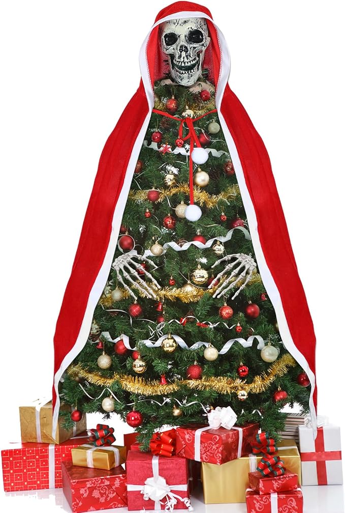 Cozypower Christmas Gothic Skull Tree Topper Red Cloak Skeleton Hands - skeleton